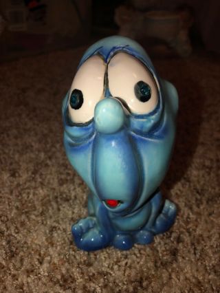 Vintage Kreiss & Co Psycho Ceramics Blue Figurine Rhinestone Eyes 5 "
