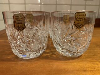 4 Vtg.  Low Ball Tumbler Glasses Hand Cut Polish 24 Lead Crystal Made In Poland