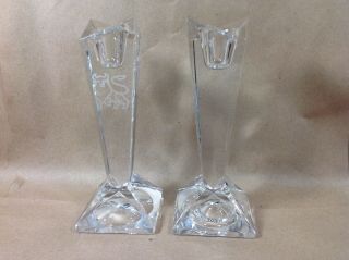 Rosenthal Crystal Candle Holders With Merrill Lynch Bull Candlesticks.  Promo