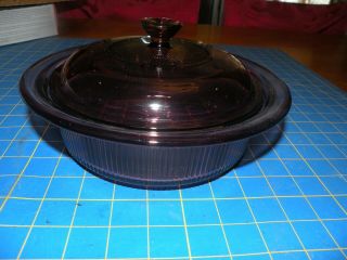 Pyrex Corning Vision Ware V - 31 - B Amber Round Ribbed Casserole 1 Quart With Lid