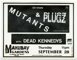 Plugz / Dead Kennedys / Mutants San Francisco Punk Flyer 1978