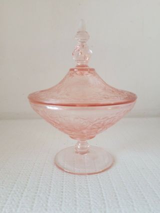 Vintage Clear Pink Depression Footed Candy Dish With Twisted Top