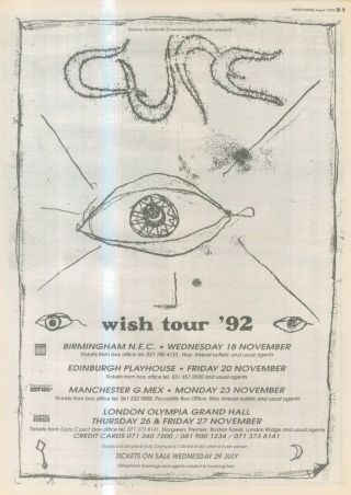 (anew2) Poster Advert 15x11 " The Cure : Wish Tour 1992