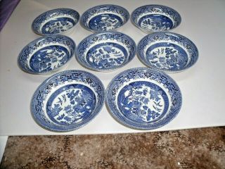 8 Blue Willow 6 " Berry Bowls By Churchill Made In England Euc