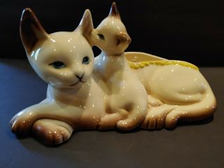 Hull Pottery Siamese Cat With Kitten Planter Ceramic 12 " Long X 5.  5 "