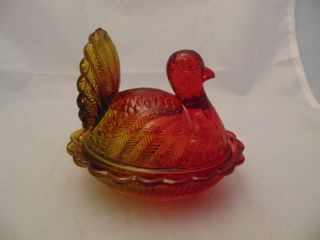 Carnival Red/orange Hen/turkey/peacock? Basket Small Candy Dish (see Head Shape)