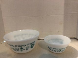 2 Vtg Turquoise Milk Glass Mixing Bowl Federal Glass Teal Kitchen Aids Utensil