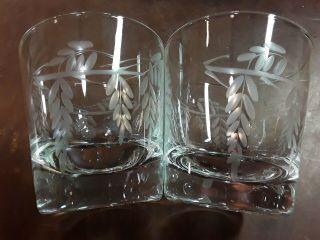 8 Vintage Glass Lowball Tumblers Rocks Etched Wheat Mid Century Barware
