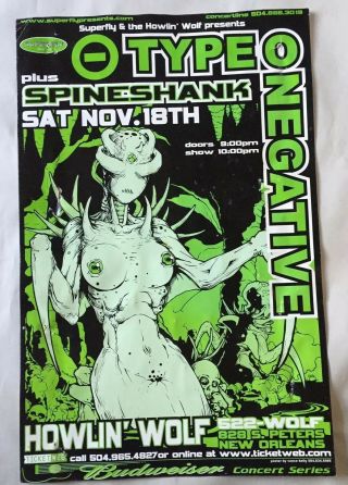 Type O Negative Concert Show Bill Poster Vance Kelly Not Shirt Orleans 1999