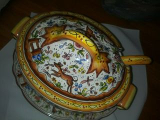 Holu Made In Portugal Hand Painted Soup Tureen With Plater And Laddle