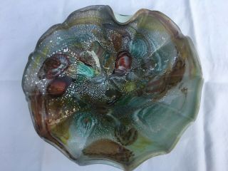 Vintage Aventurine Art Glass Console Bowl Dish Ashtray