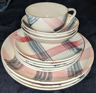 12 Stetson Scots Clan Pink Gray Plaid Salad Plates,  Soup And Desert Bowls,  Cup