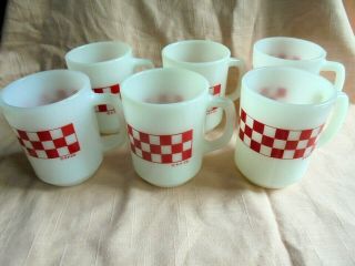 6 Vintage Ralston Purina Anchor Hocking / Fire King Milk Glass Coffee Cup Mugs