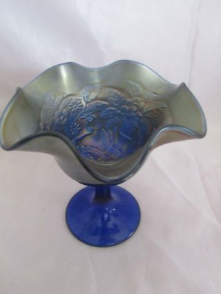 Fenton Carnival Glass Blue Peacock & Urn Compote