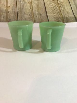 2 Vintage Jadeite Green Oven Fire King D Handle Mugs - Coffee Cups