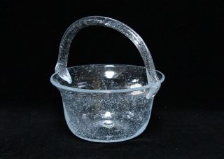Retro Blenko Mcm Art Glass Basket Bowl Ex.  Cond.