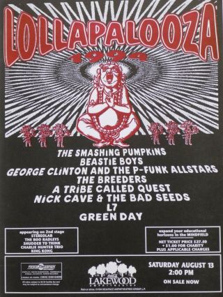 Lollapalooza 1994 Atlanta Concert Tour Poster - Smashing Pumpkins,  Beastie Boys,  L7