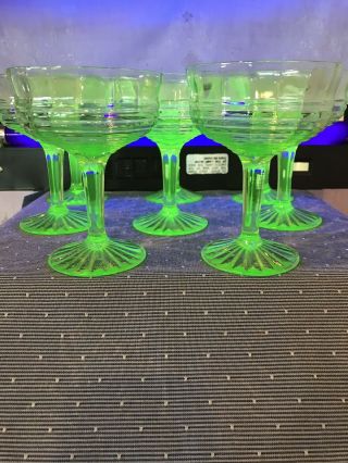 Vaseline Block Optic Green Depression Sherberts/cocktail Glasses