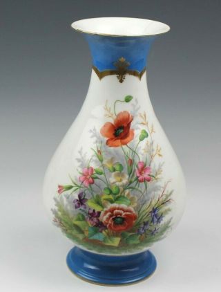 Antique 19c French Old Paris Hand Painted Poppy Flower Porcelain Mantle Vase Bub