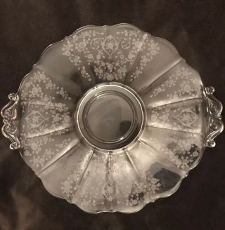 Cambridge Etched Glass Diane Scroll Handled 13” Cake Plate