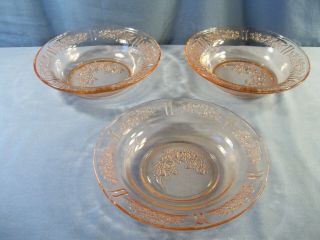 Federal Sharon Pink Depression Glass Bowls 2 Rimmed Soup & 1 Butter Dish Bottom