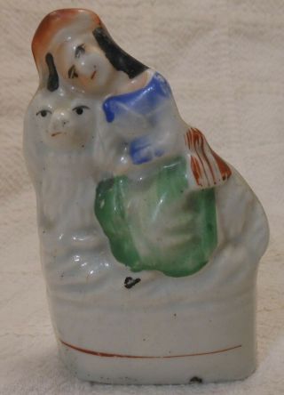 Good Small Antique 19th Century Staffordshire Girl With Dog Figure