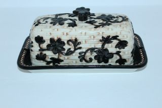 Temp - Tations Floral Lace Black Basket Weave Covered Butter Dish