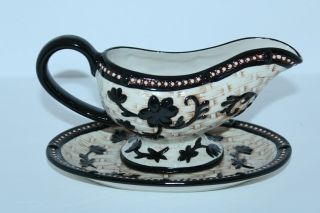 Temp - Tations Floral Lace Black Basket Weave Gravy Boat With Serving Tray
