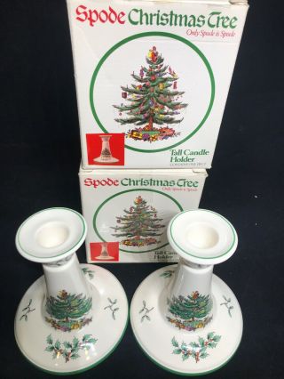 Spode Christmas Tree 2 TALL CANDLE HOLDERS 5 1/2 