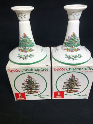 Spode Christmas Tree 2 TALL CANDLE HOLDERS 5 1/2 