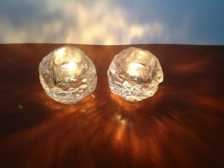 2 Large Kosta Boda Glass Snowball Votive Candle Holders - Ann Warff Sweden