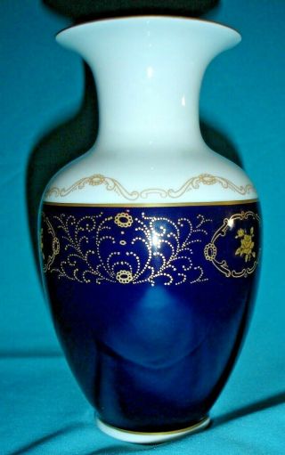 Vintage Germany Reichenbach Porcelain Vase Echt Cobalt Blue Gold