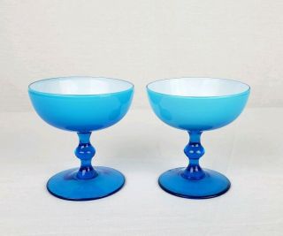Carlo Moretti For Empoli Cased Blue Art Glass Champagne Goblets