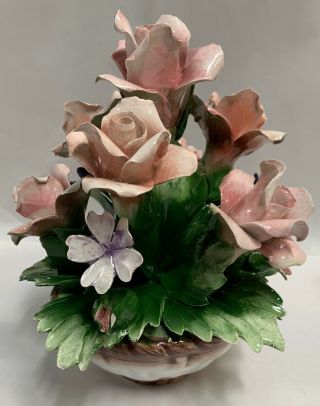 Vintage Capodimonte Italy Porcelain Flower Arrangement Centerpiece (d)