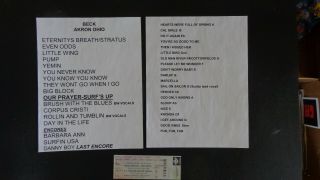 Brian Wilson (beach Boys) And Jeff Beck Set Lists From Concert 10 - 27 - 2013,  & Tic