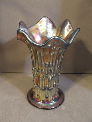 Antique Vtg Fenton April Showers Amethyst Carnival Glass Swung Vase 7 "