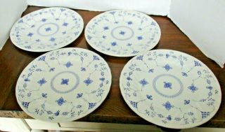 Vtg Myott Finlandia 10 " Dinner Plates Blue/white Staffordshire England Set Of 4