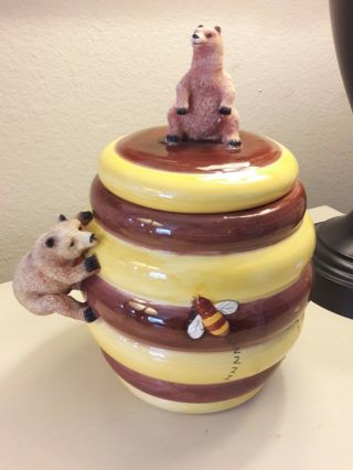 Vintage Kmc Honeybee Hive Cookie Jar With Bears