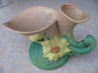 Roseville Art Pottery Pink And Green Peony Double Cornucopia