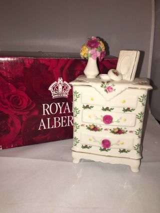 W/ Box Royal Albert Old Country Roses Ocr Dresser Flower Pot Music Box Musical
