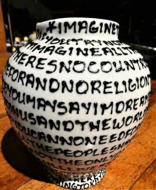 M.  Kunkel " Imagine " John Lennon Lyrics - Beatles - Art Pottery Vase - Signed 2008