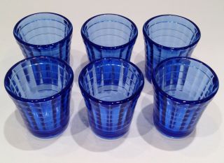 Set Of 6 Vintage Hazel Atlas Paneled Blue Depression Shot Glass