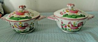 St.  Clement/ Luneville France Faience Covered Handled Bowls