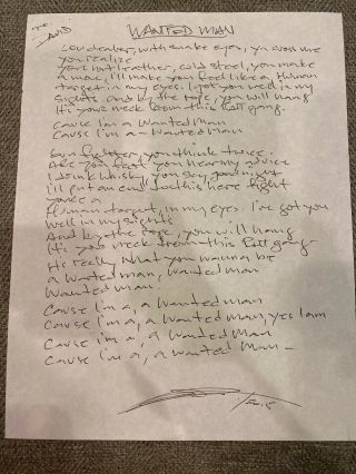 Stephen Pearcy Ratt Hand Written & Signed Lyrics Wanted Man