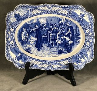 Crown Ducal England Colonial Times Platter First Sermon Plymouth Blue Transfer
