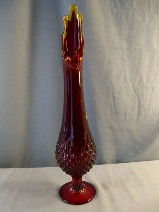 Fenton Ruby Red Hobnail Glass Footed Swung Vase 15 3/4 " Tall