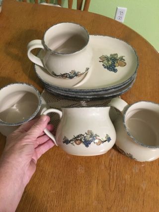 Set Of 4 Home & Garden Party Stoneware Soup Mug and Snack Plate/Tray Fruit 2005 6