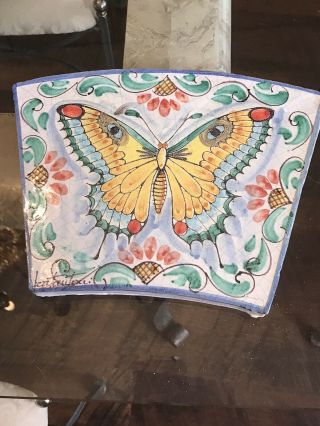 Vintage Italian Hand Painted Butterfly Tile/plaque By Fratantoni Made In Italy