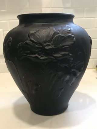 Vintage Tiffin Black Satin Amethyst Glass Vase Pot 8.  5 " Tall Elegant Please Read