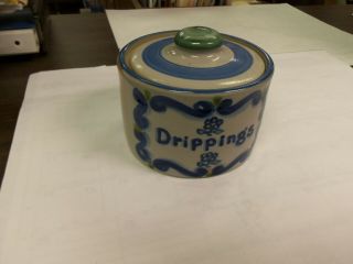 M.  A.  Hadley Pottery Dripping Grease Crock Pot Jar With Lid - Blue & White